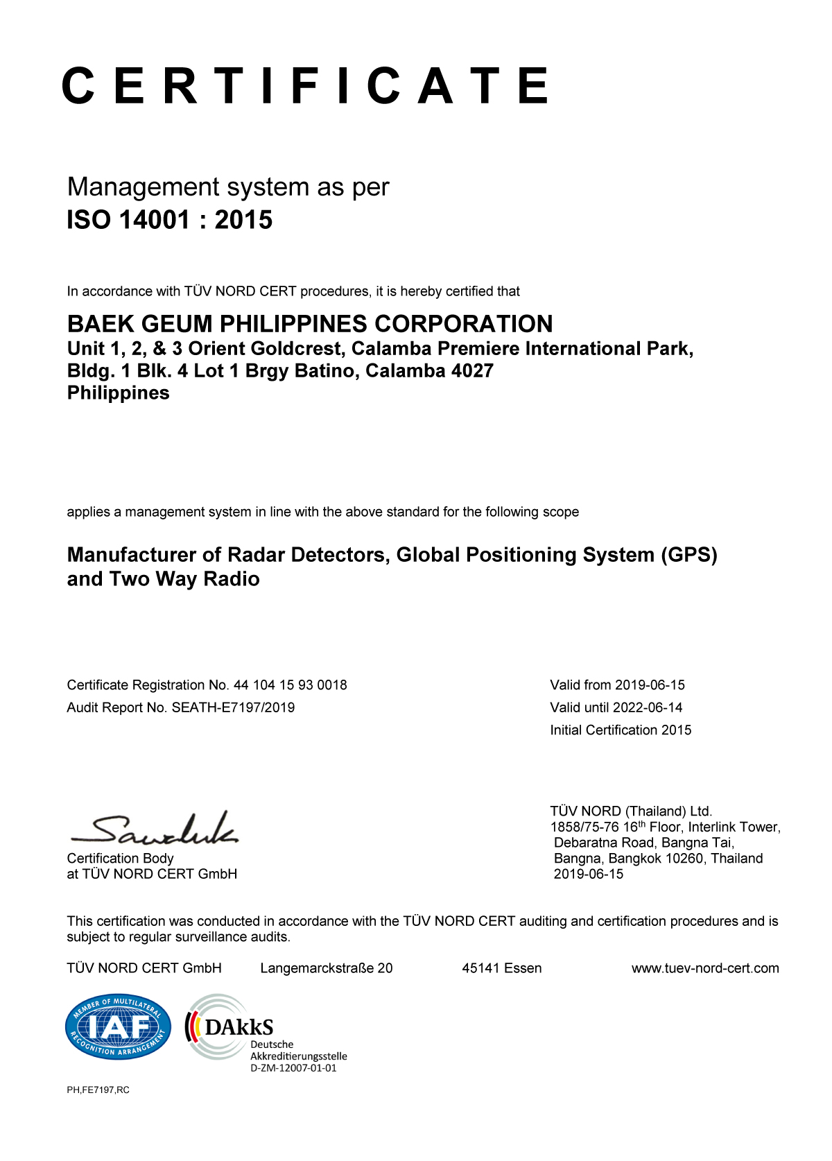 Certificate BGPC [ISO 14001]